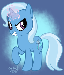 Size: 800x928 | Tagged: safe, artist:brusuky, trixie, pony, unicorn, g4, female, glowing horn, grin, horn, magic, raised hoof, smiling, solo