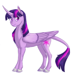 Size: 1316x1360 | Tagged: safe, artist:kappetapp, twilight sparkle, alicorn, classical unicorn, pony, unicorn, g4, cloven hooves, female, horn, leonine tail, simple background, solo, transparent background, twilight sparkle (alicorn), unshorn fetlocks