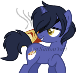 Size: 600x577 | Tagged: safe, artist:t-aroutachiikun, pony, unicorn, cutie mark background, eyepatch, male, ponified, raised hoof, shokudaikiri mitsutada, solo, stallion