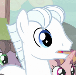 Size: 416x412 | Tagged: safe, screencap, bacon braids, double diamond, pony, g4, the cutie map, animated, cute, daaaaaaaaaaaw, double dawwmond, happy, no sound, reaction image, smiling, webm, white