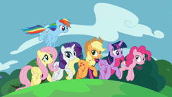 Size: 1920x1080 | Tagged: safe, screencap, applejack, fluttershy, pinkie pie, rainbow dash, rarity, twilight sparkle, alicorn, pony, all bottled up, g4, season 7, animated, autumn, best friends until the end of time, female, four seasons, mane six, no sound, pronking, spring, summer, time-lapse, twilight sparkle (alicorn), webm, winter