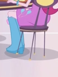 Size: 1536x2048 | Tagged: safe, screencap, pinkie pie, equestria girls, equestria girls specials, g4, my little pony equestria girls: mirror magic, boots, chair, clothes, female, high heel boots, legs, pictures of legs, shoes, skirt, solo