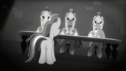 Size: 1920x1080 | Tagged: safe, screencap, legion stalk, noble crest, rainbow dash, rarity, spearhead, pony, unicorn, g4, rarity investigates, animated, butt, draw me like one of your french girls, fainting couch, female, male, mare, monochrome, no sound, noir, plot, royal guard, stallion, webm, you know for kids