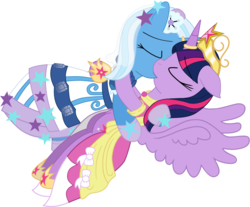 Size: 823x682 | Tagged: safe, artist:niatao, trixie, twilight sparkle, alicorn, pony, unicorn, g4, clothes, crown, dress, duo, female, horn, horn ring, jewelry, kiss on the lips, kissing, lesbian, marriage, regalia, ring, ship:twixie, shipping, simple background, twilight sparkle (alicorn), wedding, wedding ring, white background