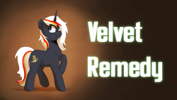 Size: 2439x1372 | Tagged: safe, artist:anticular, oc, oc only, oc:velvet remedy, pony, unicorn, fallout equestria, fallout equestria illustrated, fanfic, fanfic art, female, gradient background, horn, mare, simple background, smiling, solo