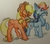 Size: 2365x2080 | Tagged: safe, artist:raritylover152, applejack, rainbow dash, earth pony, pegasus, pony, g4, bit, bridle, chest fluff, duo, ear fluff, female, high res, leash, lesbian, mare, ship:appledash, shipping, tack, traditional art