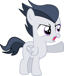 Size: 6815x8030 | Tagged: safe, artist:cyanlightning, rumble, pegasus, pony, g4, .svg available, absurd resolution, angry, colt, male, open mouth, pointing, simple background, solo, transparent background, vector