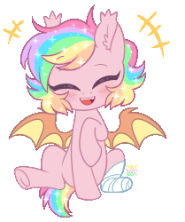 Size: 1128x1350 | Tagged: safe, artist:hawthornss, oc, oc only, oc:paper stars, bat pony, pony, amputee, animated, bandage, blushing, cute, eyes closed, gif, laughing, missing limb, paperbetes, simple background, smiling, solo, transparent background, underhoof