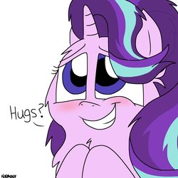 Size: 1200x1200 | Tagged: safe, artist:kdbrony, starlight glimmer, pony, unicorn, g4, blushing, cute, female, fluffy, glimmerbetes, hug request, mare, simple background, solo, white background