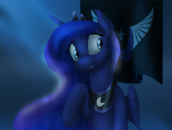 Size: 3000x2250 | Tagged: safe, artist:kurausuki, artist:php117, princess luna, alicorn, pony, g4, banner, collaboration, colored, female, high res, mare, new lunar republic, solo
