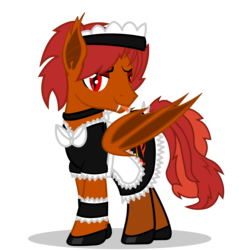 Size: 3122x3270 | Tagged: safe, artist:goldenfoxda, oc, oc only, oc:crimson fang, bat pony, pony, vampire, bow, clothes, crossdressing, dark side, flats, forked tongue, high res, maid, reptilian eyes, shoes, simple background, slippers, stockings, thigh highs, transparent background, vector
