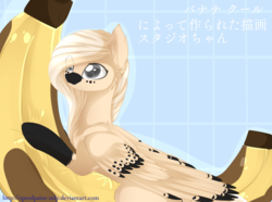 Size: 1024x762 | Tagged: safe, artist:php146, oc, oc only, oc:hikari, pegasus, pony, banana, colored wings, colored wingtips, female, food, japanese, mare, solo