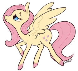 Size: 606x556 | Tagged: safe, artist:comickit, fluttershy, pony, g4, colored hooves, female, looking up, profile, raised hoof, simple background, solo, spread wings, white background, wings