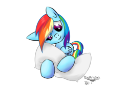Size: 1894x1344 | Tagged: safe, artist:totalpartydash, rainbow dash, pegasus, pony, g4, cute, dashabetes, female, mare, pillow, simple background, smiling, solo, transparent background