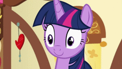 Size: 1920x1080 | Tagged: safe, screencap, pinkie pie, twilight sparkle, alicorn, pony, a flurry of emotions, g4, accurate, animated, cute, female, floppy ears, lidded eyes, mare, no sound, stamp, stamp of forgiveness, sugarcube corner, twiabetes, twilight sparkle (alicorn), webm