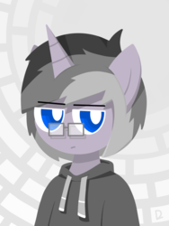 Size: 600x800 | Tagged: safe, artist:dragonluncher, oc, oc only, oc:presto, pony, unicorn, clothes, glasses, hoodie, lineless, simple background, stare