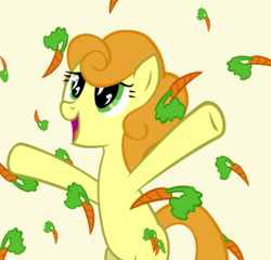 Size: 7556x7246 | Tagged: safe, artist:ironm17, carrot top, golden harvest, earth pony, pony, g4, absurd resolution, apple rain, bipedal, carrot, female, food, happy, mare, solo, that pony sure does love carrots, wingding eyes