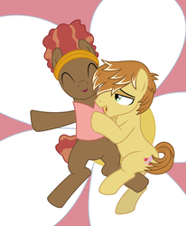 Size: 2061x2500 | Tagged: safe, artist:peternators, feather bangs, stereo mix, earth pony, pony, g4, hard to say anything, backup dancers, cuddling, flower, gay, high res, male, shipping, snuggling, stallion, stereobangs