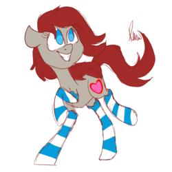 Size: 2048x2048 | Tagged: safe, artist:vanillashineart, oc, oc only, oc:ponepony, pony, clothes, colored sketch, cute, female, happy, high res, raised hoof, smiling, socks, solo, striped socks