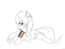 Size: 1600x1200 | Tagged: safe, artist:cottonaime, oc, oc only, pony, my little brony risovach, clothes, female, gay pride flag, lgbt, lineart, mare, monochrome, partial color, pride, pride flag, simple background, solo, stockings, thigh highs, white background