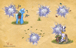 Size: 2079x1324 | Tagged: safe, artist:eriada, trixie, zecora, ghost, pony, unicorn, zebra, g4, bone, flower, saddle bag, skeleton, spirit