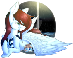 Size: 1024x819 | Tagged: safe, artist:norrixcurral08, oc, oc only, cat, pegasus, pony, clothes, cute, duo, female, mare, rain, scarf, smiling