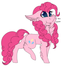 Size: 2560x2560 | Tagged: safe, artist:brokensilence, pinkie pie, earth pony, pony, g4, cute, diapinkes, digital art, female, fluffy, high res, mlem, raised leg, raspberry, raspberry noise, scrunchy face, solo, tongue out