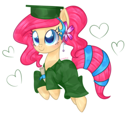 Size: 3713x3401 | Tagged: safe, artist:kaikururu, oc, oc only, oc:bloom flower, crystal pony, pony, clothes, female, graduation, graduation cap, hat, high res, mare, simple background, solo, transparent background