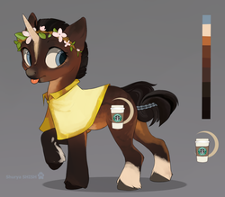 Size: 1133x993 | Tagged: safe, artist:apple_nettle, oc, oc only, pony, unicorn, floral head wreath, flower, solo, tongue out
