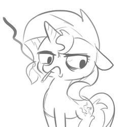 Size: 540x540 | Tagged: safe, artist:tjpones, sunset shimmer, pony, unicorn, g4, cigarette, female, frown, simple background, sketch, smoking, solo, unamused