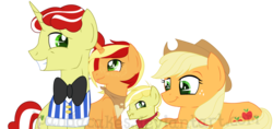 Size: 1600x758 | Tagged: safe, artist:ipandacakes, applejack, flim, oc, oc:apple spritz, oc:lil' buck, earth pony, pony, unicorn, g4, colt, female, filly, male, offspring, parent:applejack, parent:flim, parents:flimjack, scrunchy face, ship:flimjack, shipping, simple background, straight, transparent background