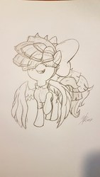 Size: 2268x4032 | Tagged: safe, artist:artponymdp, songbird serenade, pegasus, pony, g4, my little pony: the movie, female, hair over eyes, high res, mare, monochrome, open mouth, sia (singer), solo, traditional art