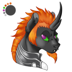 Size: 800x800 | Tagged: safe, artist:bijutsuyoukai, oc, oc only, oc:nightshade, changepony, hybrid, bust, curved horn, horn, interspecies offspring, magical gay spawn, offspring, parent:king sombra, parent:thorax, parents:sombrax, portrait, simple background, solo, transparent background