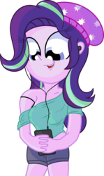 Size: 1329x2225 | Tagged: safe, artist:pastelhorses, starlight glimmer, equestria girls, equestria girls specials, g4, my little pony equestria girls: mirror magic, clothes, cute, female, glimmerbetes, hat, off shoulder, phone, shorts, simple background, solo, transparent background