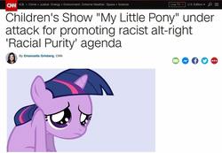 Size: 1024x708 | Tagged: safe, twilight sparkle, human, pony, unicorn, g4, alt-right, blatant lies, bust, cable news network, cnn, facebook, fake, fake news, faker than a three dollar bill, female, filly, filly twilight sparkle, frown, harsher in hindsight, irl, irl human, looking at you, looking up, meta, op is a duck, op is trying to start shit, photo, portrait, sad, sitting, slouching, smiling, solo, text, twitter, unicorn twilight, wat, younger