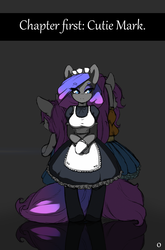 Size: 1450x2200 | Tagged: safe, artist:darkestmbongo, oc, oc only, oc:d.d, earth pony, anthro, comic:ddthemaid memories, anthro oc, arm hooves, back to back, clothes, gradient mane, maid, maid headdress
