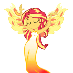 Size: 882x880 | Tagged: safe, artist:haleyc4629, edit, sunset shimmer, angel, phoenix, equestria girls, g4, my past is not today, angelic, armpits, beautiful, clothes, dress, female, fiery shimmer, no glow, phoenix wings, solo, sunset shimmer is god, vector