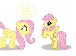 Size: 1118x825 | Tagged: safe, artist:flutterschoer, fluttershy, pony, g4, angry, blind bag, double trouble, female, impostor, self ponidox, simple background, toy, white background