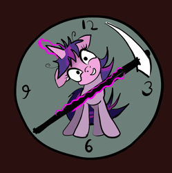 Size: 1098x1103 | Tagged: safe, artist:xbi, twilight sparkle, pony, unicorn, g4, 30 minute art challenge, clock, female, scythe, solo, twilight snapple, unicorn twilight