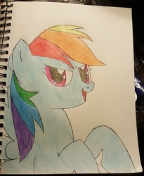 Size: 1801x2195 | Tagged: safe, artist:pony_brony_art, rainbow dash, pegasus, pony, g4, color, colored, female, mare, paper, pencil, pencil drawing, solo, traditional art