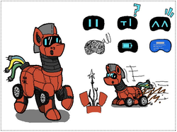 Size: 639x479 | Tagged: safe, artist:daisuler1994, oc, oc only, oc:trackhead, pony, robot, robot pony, blue screen of death, facial expressions, genderless, reference sheet, static