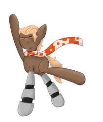 Size: 673x797 | Tagged: safe, artist:hazelcapulus, oc, oc only, oc:emille, pony, clothes, dancing, glasses, prosthetics, scarf, solo