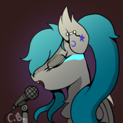 Size: 350x350 | Tagged: safe, artist:cottonbreeze, oc, oc only, bat pony, pony, bust, chest fluff, ear piercing, earring, fangs, icon, jewelry, microphone, piercing, portrait, profile, solo