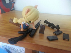 Size: 3264x2448 | Tagged: safe, applejack, equestria girls, g4, designated marksman rifle, doll, equestria girls minis, eqventures of the minis, figure, gun, heckler and koch, high res, hk417, irl, photo, ponied up, rifle, solo, toy, weapon
