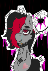 Size: 681x1000 | Tagged: safe, artist:lazerblues, oc, oc only, oc:miss eri, pony, black and red mane, choker, cigarette, collar, heart, two toned mane