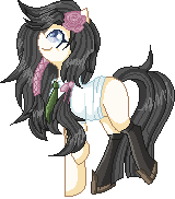 Size: 160x182 | Tagged: safe, artist:sketchyhowl, oc, oc only, oc:yumika, earth pony, pony, animated, clothes, female, gif, mare, pixel art, simple background, solo, transparent background