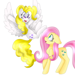 Size: 3000x3000 | Tagged: safe, artist:cosmiickatie, posey, surprise, earth pony, pegasus, pony, g1, chest fluff, colored pupils, duo, ear fluff, female, floppy ears, high res, kinetic contrast, looking at each other, mare, open mouth, pun, simple background, surprised, transparent background, visual pun