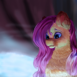 Size: 1024x1024 | Tagged: safe, artist:kittenthelonley, fluttershy, pony, g4, bust, chest fluff, female, fluffy, portrait, solo, water