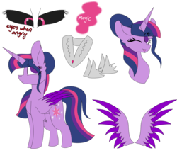 Size: 1024x884 | Tagged: safe, artist:tomboygirl45, twilight sparkle, alicorn, pony, g4, colored wings, female, multicolored wings, one eye closed, reference sheet, solo, tongue out, twilight sparkle (alicorn), wink