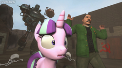 Size: 3840x2160 | Tagged: safe, artist:goatcanon, starlight glimmer, pony, g4, the cutie map, 3d, bomb, bone, communism, crossover, equal cutie mark, fallout, high res, josef stalin, liberty prime, our town, running, skeleton, source filmmaker, stalin glimmer, weapon